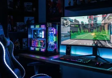 Setup gamer em Brasília com internet de fibra óptica de baixa latência e ping baixo.